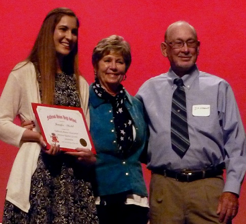 Jennifer Shedd, Patricia Klaviter Grevatt Memorial Scholarship awardee; President Jan Mahr and Jim Grevatt